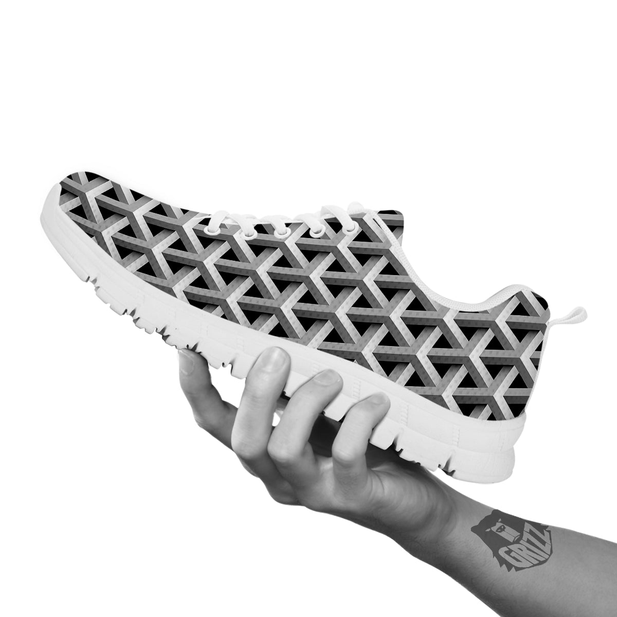 Industrial Raster 3D Print Pattern White Sneaker-grizzshop
