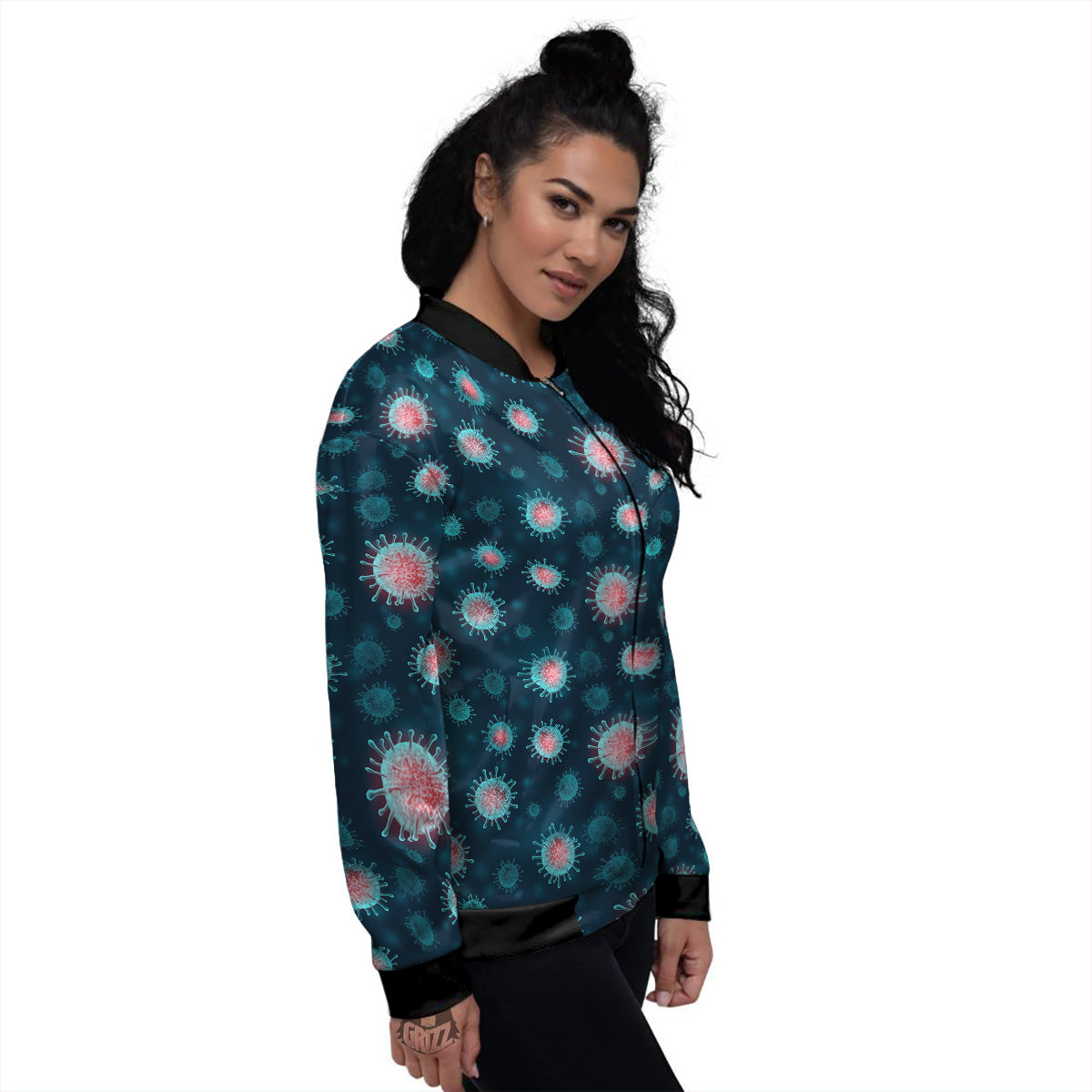 Infection Virus Print Pattern Women's Bomber Jacket-grizzshop