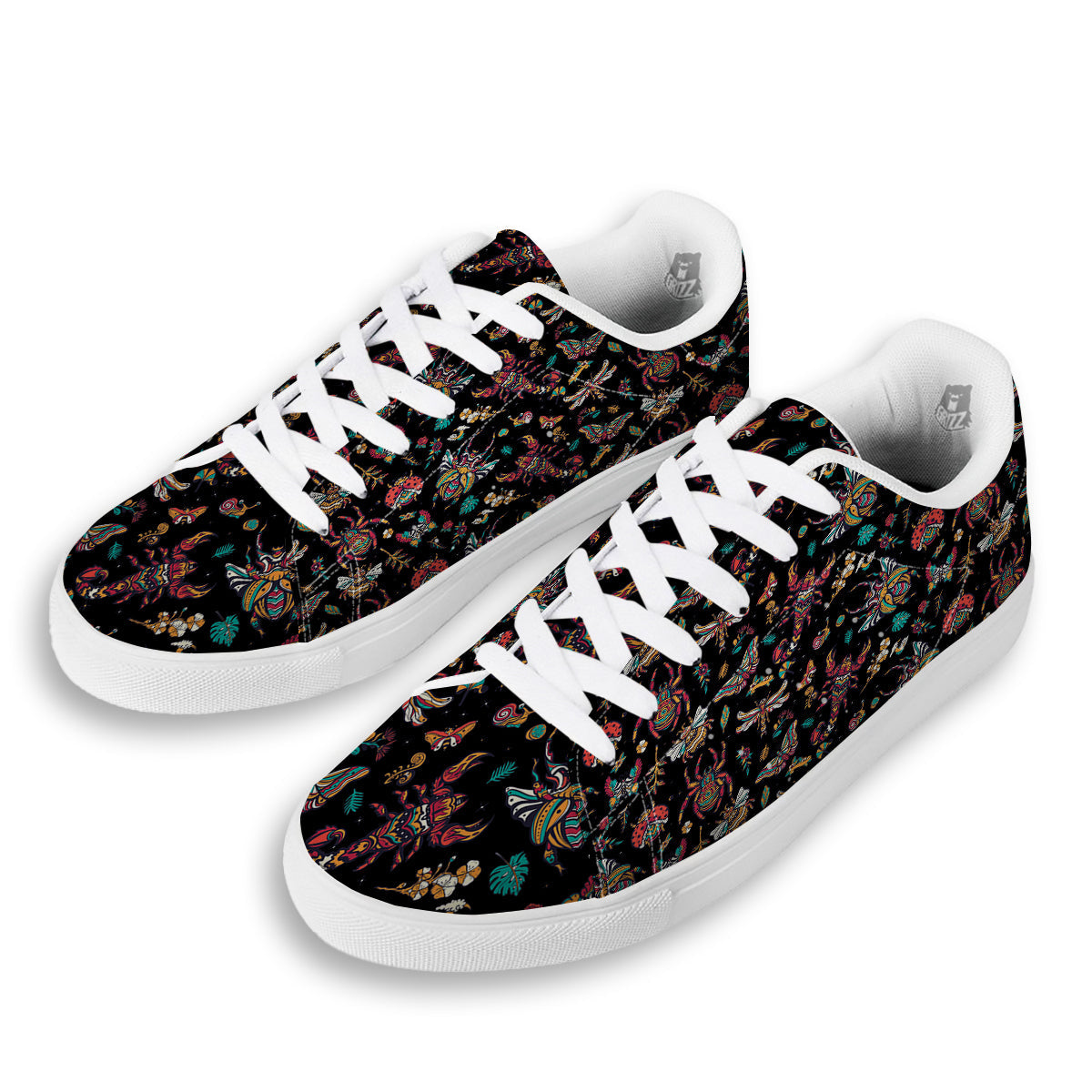 Insect Old School Tattoo Print Pattern White Low Top Sneakers-grizzshop