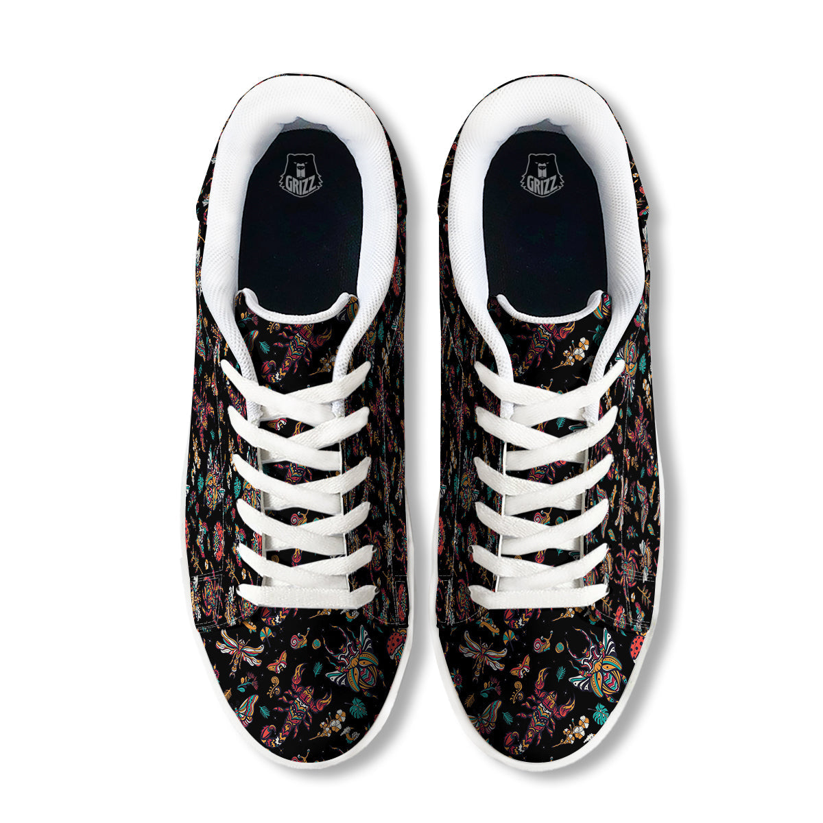 Insect Old School Tattoo Print Pattern White Low Top Sneakers-grizzshop