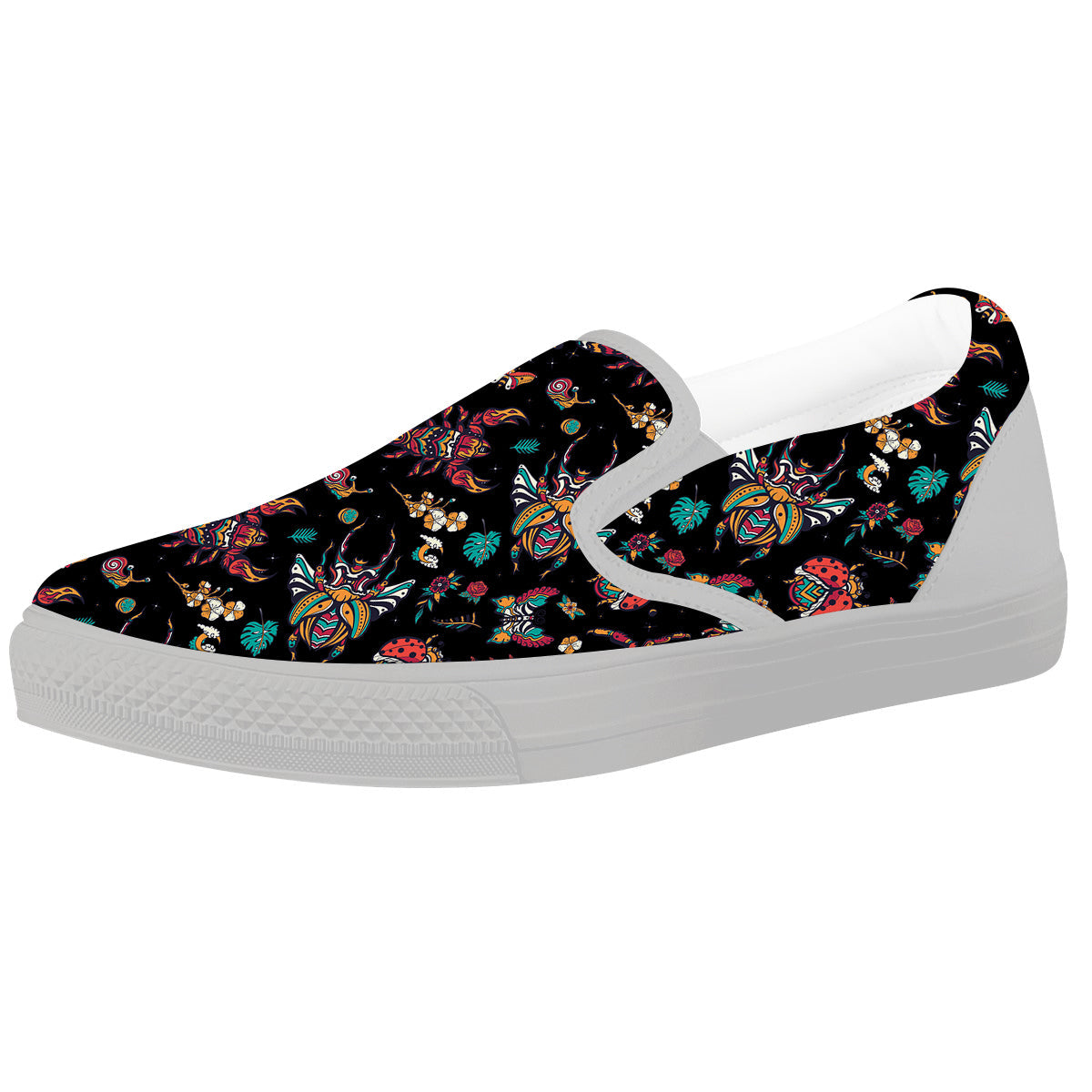 Insect Old School Tattoo Print Pattern White Slip On Shoes-grizzshop