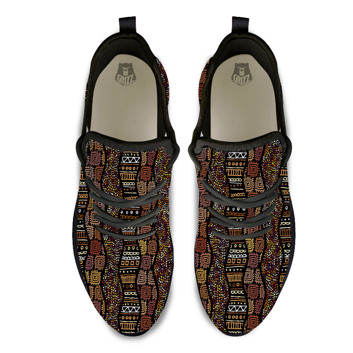 Inspired African Afro Print Pattern Black Athletic Shoes-grizzshop