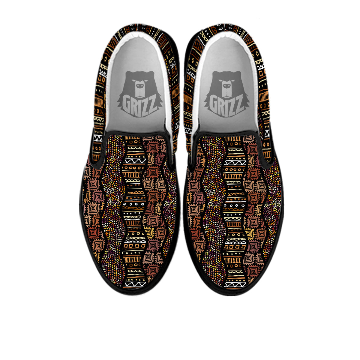 Inspired African Afro Print Pattern Black Slip On Shoes-grizzshop