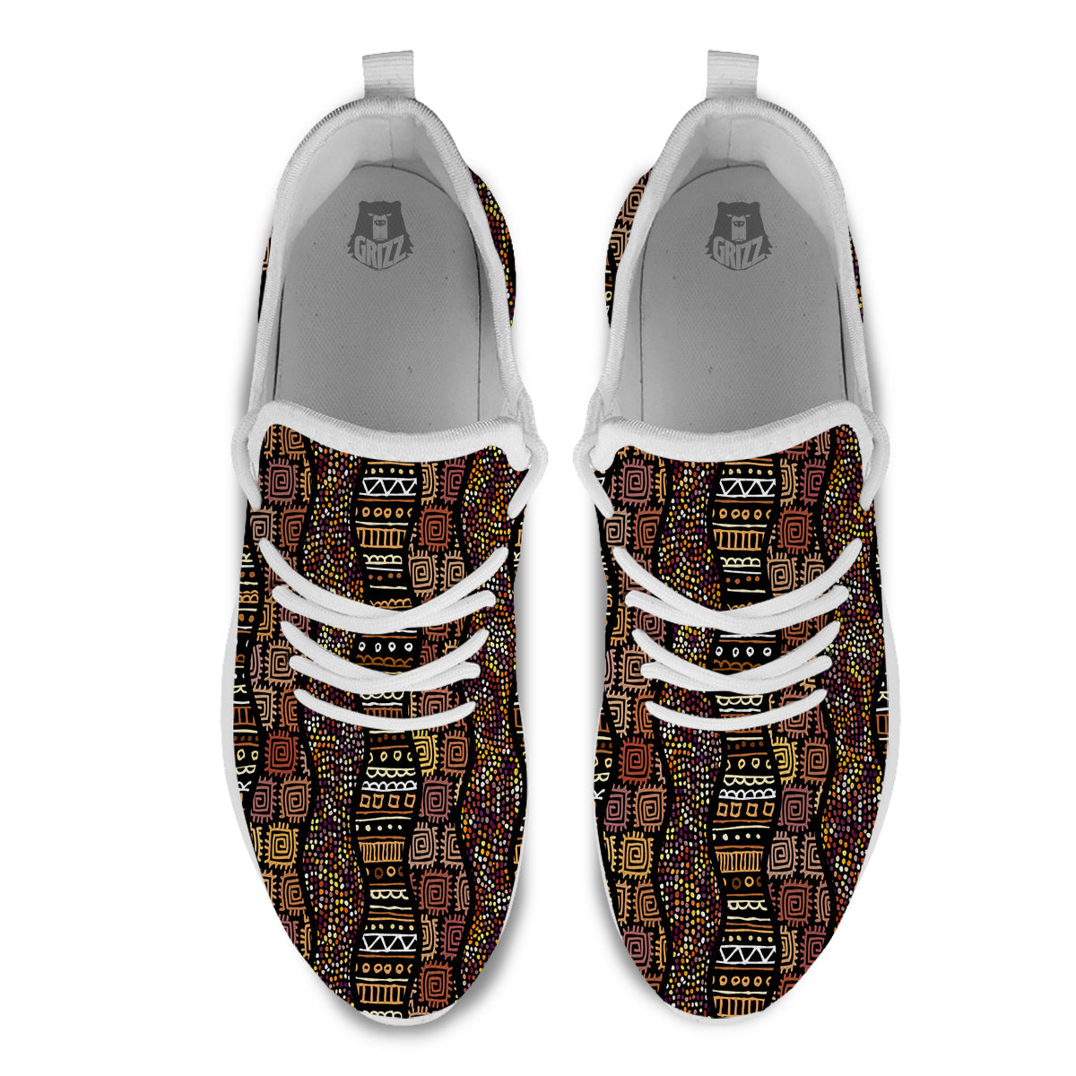 Inspired African Afro Print Pattern White Athletic Shoes-grizzshop