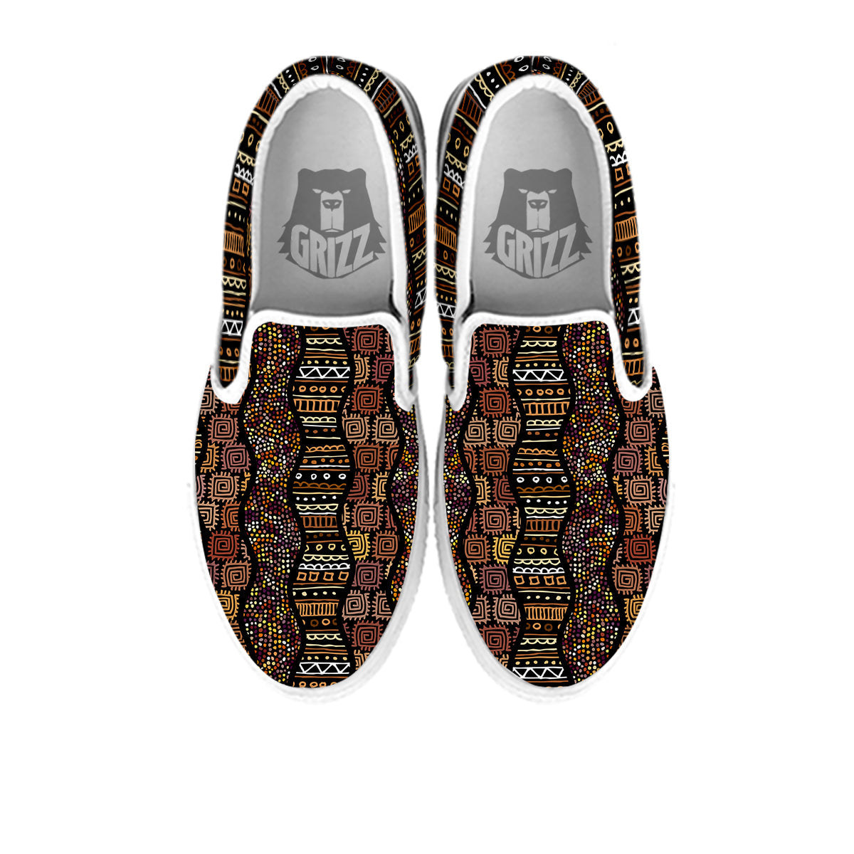 Inspired African Afro Print Pattern White Slip On Shoes-grizzshop