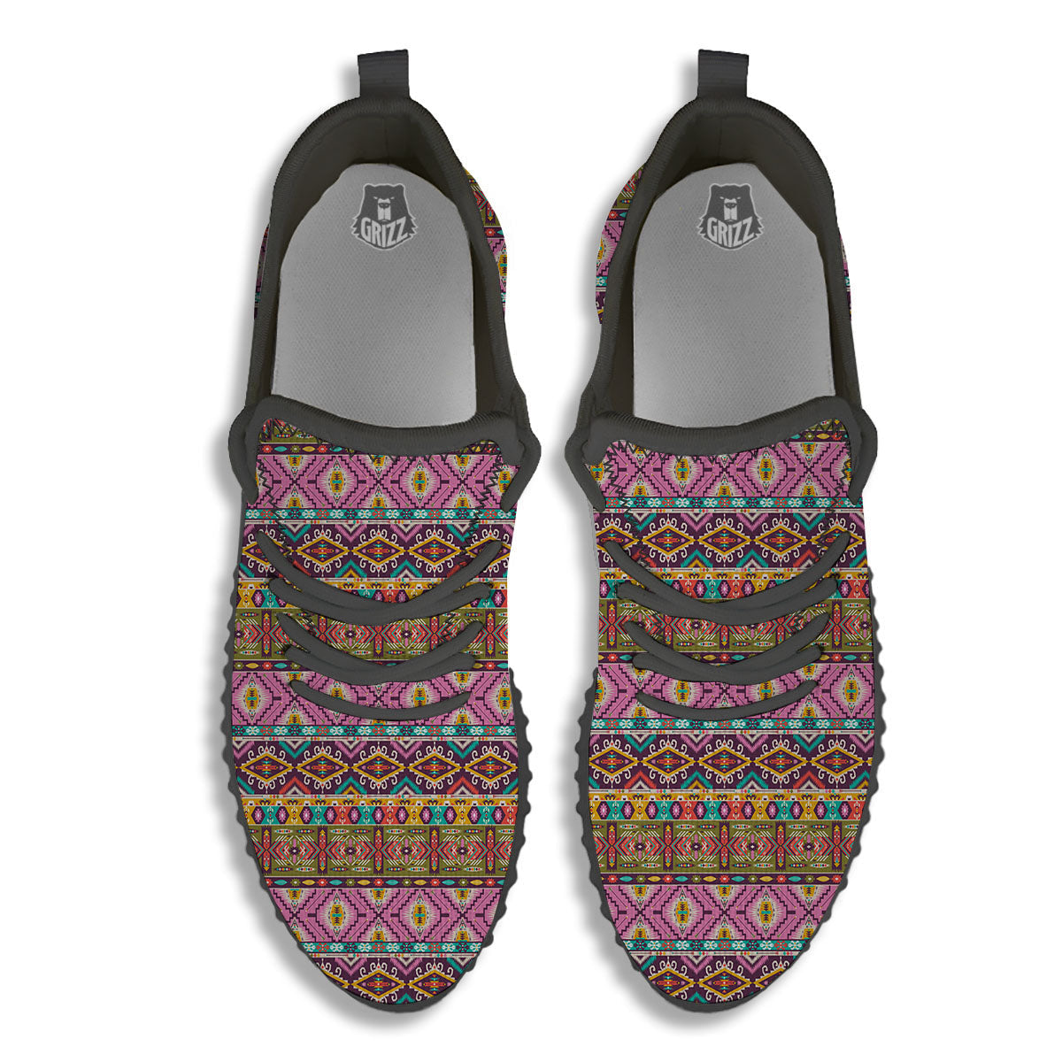 Inspired African Colorful Print Pattern Black Walking Shoes-grizzshop