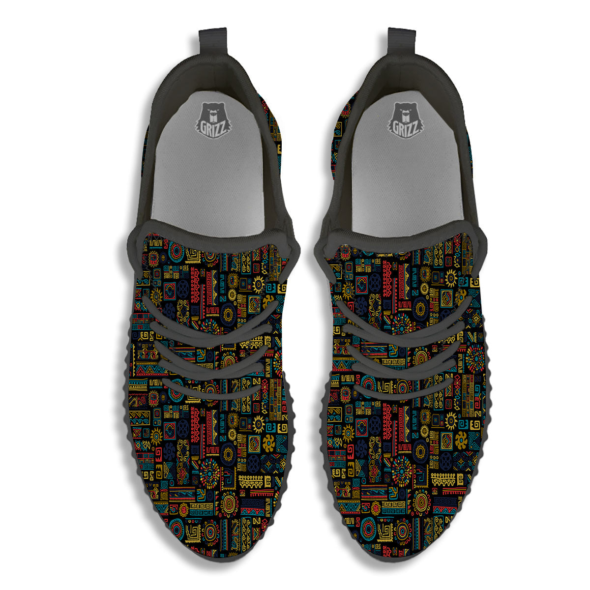 Inspired African Tribal Print Pattern Black Walking Shoes-grizzshop