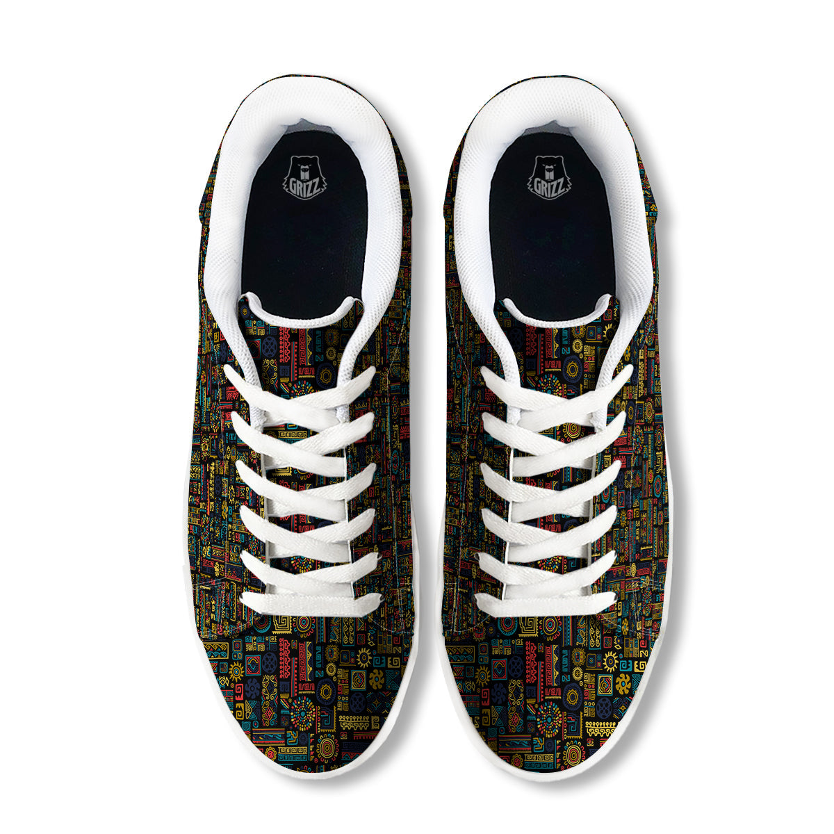 Inspired African Tribal Print Pattern White Low Top Sneakers-grizzshop