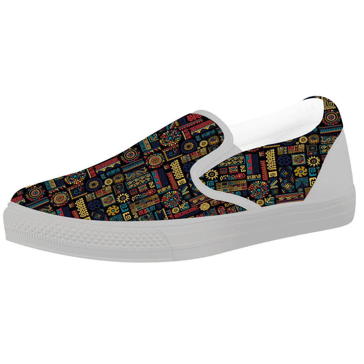 Inspired African Tribal Print Pattern White Slip On Shoes-grizzshop