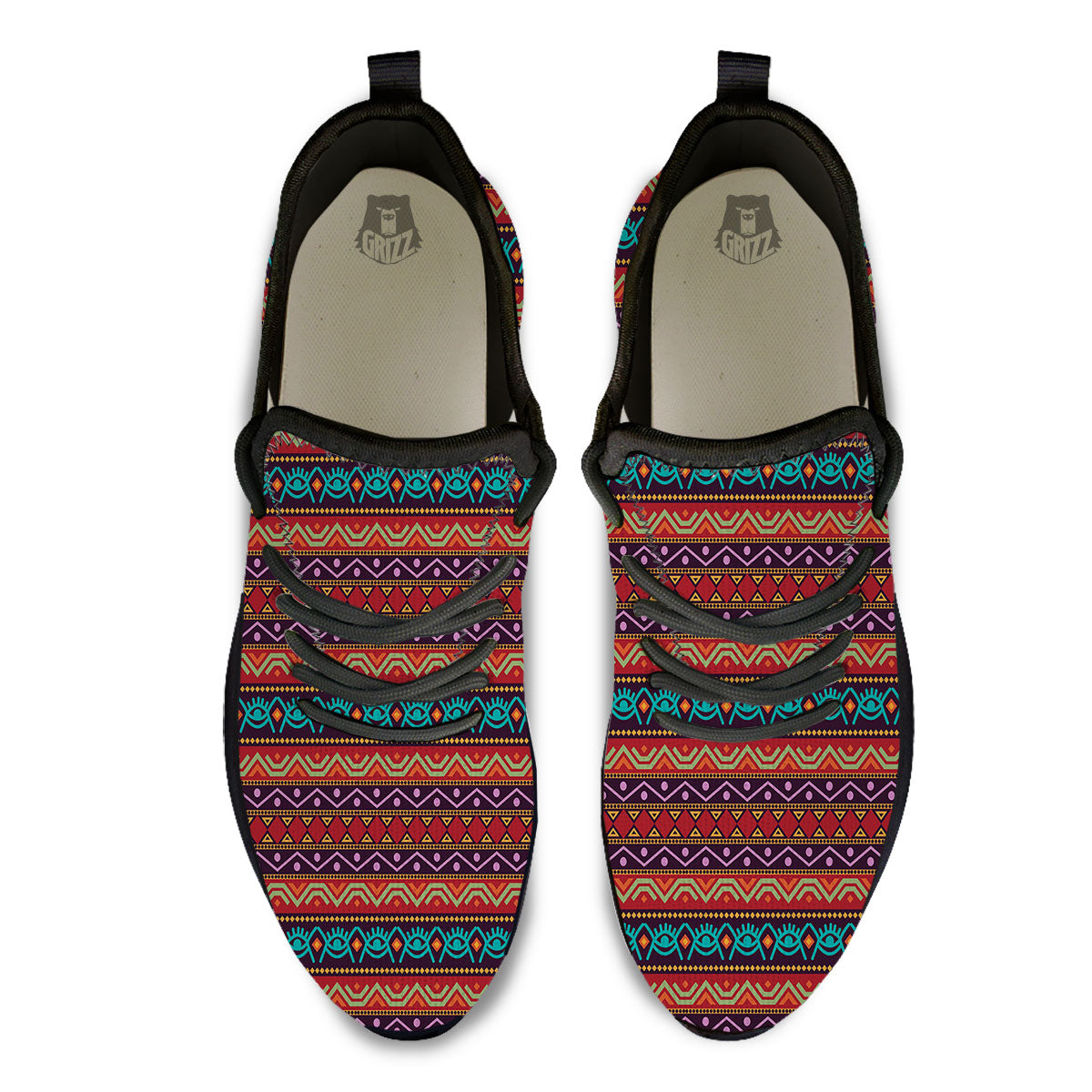 Inspired Afro Ethnic Print Black Athletic Shoes-grizzshop