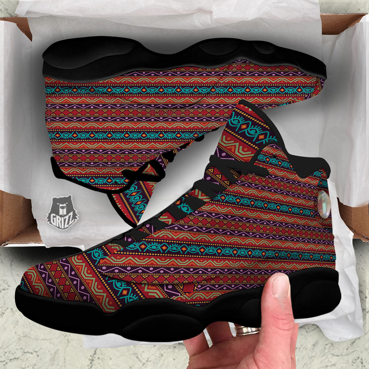 Inspired Afro Ethnic Print Black Basketball Shoes-grizzshop