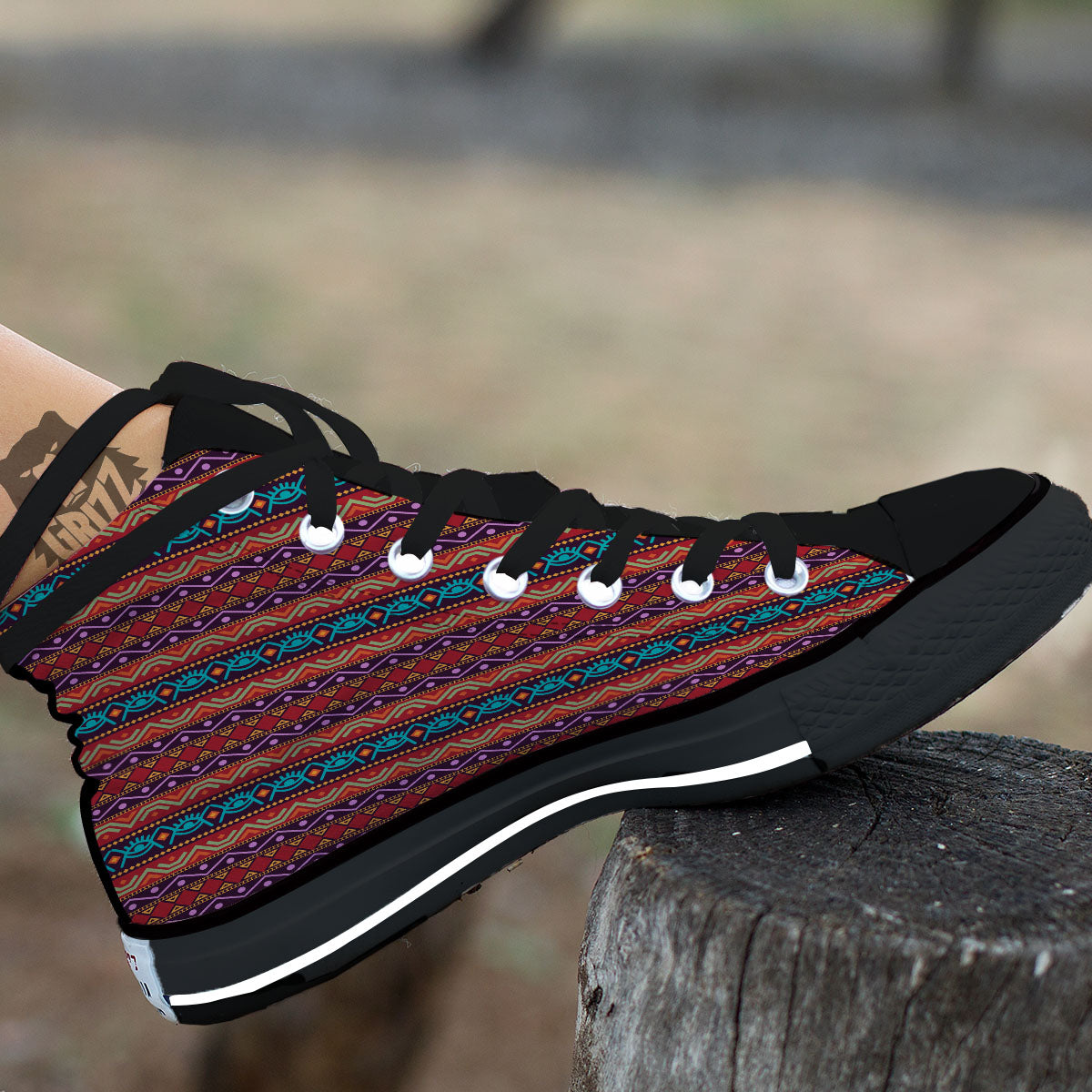 Inspired Afro Ethnic Print Black High Top Shoes-grizzshop