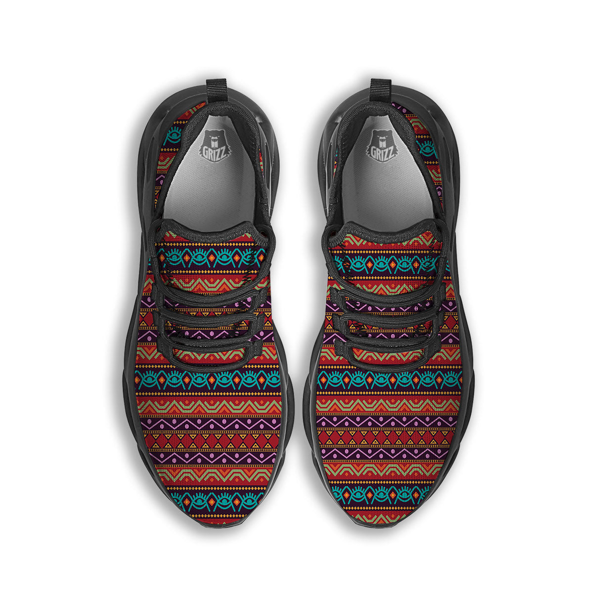 Inspired Afro Ethnic Print Black Running Shoes-grizzshop