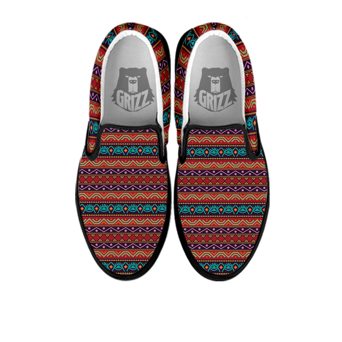Inspired Afro Ethnic Print Black Slip On Shoes-grizzshop