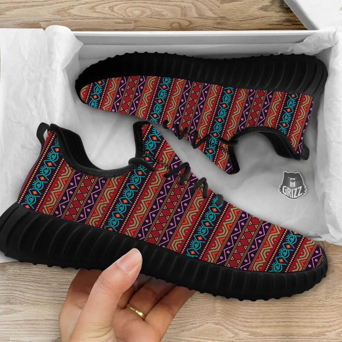 Inspired Afro Ethnic Print Black Walking Shoes-grizzshop