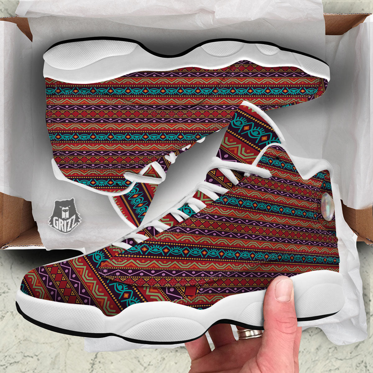 Inspired Afro Ethnic Print White Basketball Shoes-grizzshop