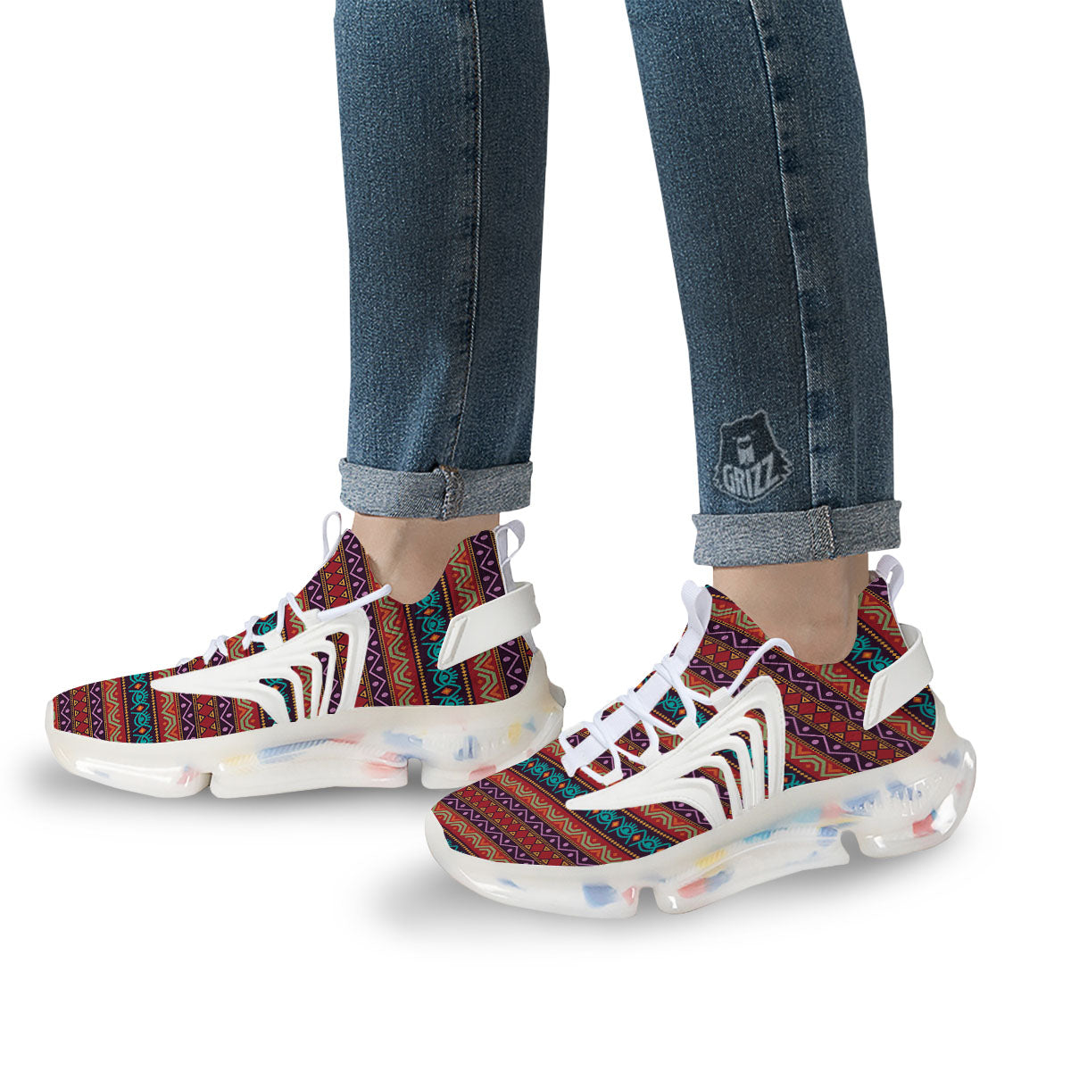 Inspired Afro Ethnic Print White Gym Shoes-grizzshop