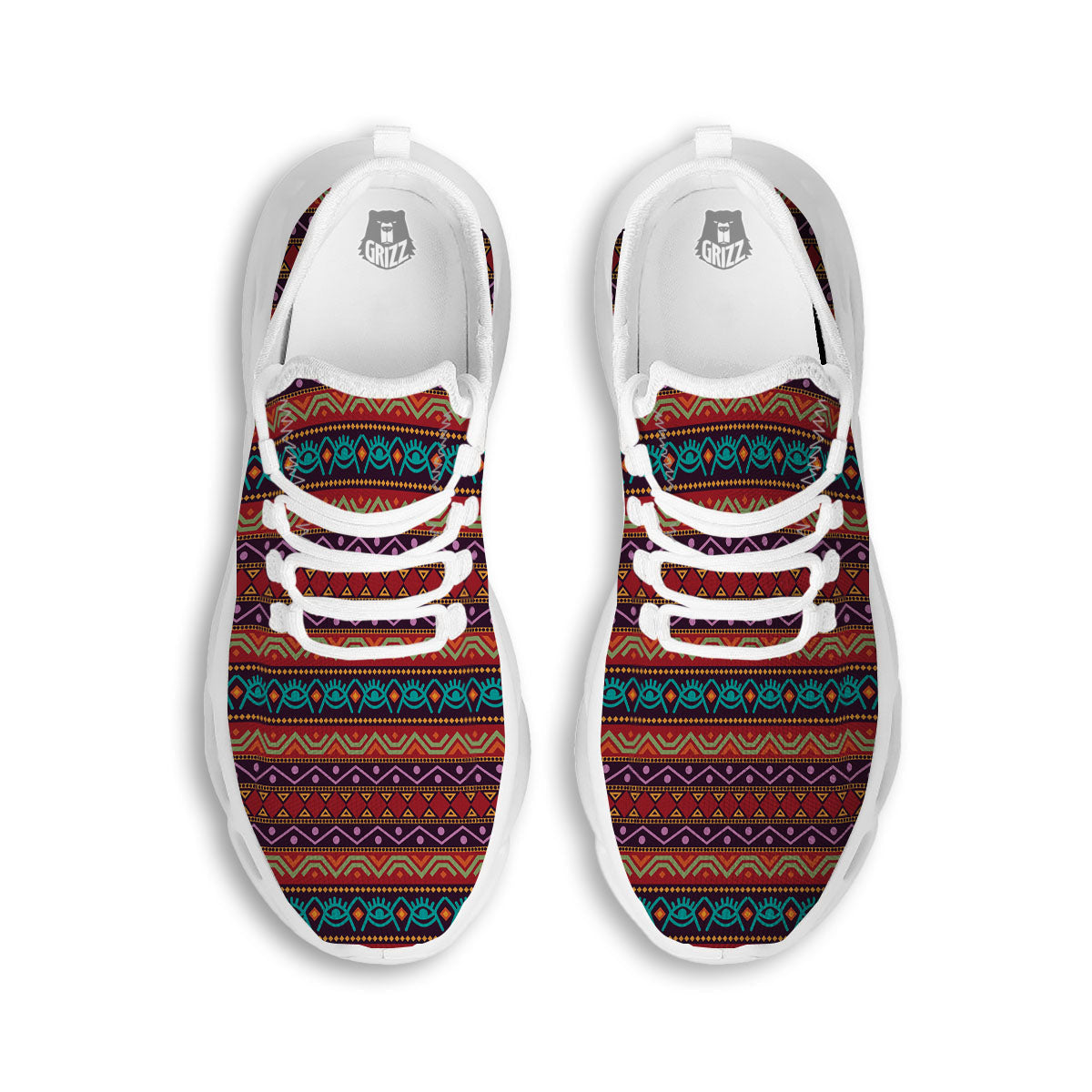 Inspired Afro Ethnic Print White Running Shoes-grizzshop