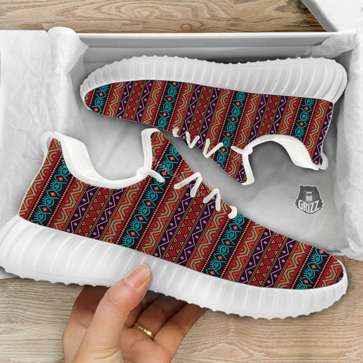 Inspired Afro Ethnic Print White Walking Shoes-grizzshop