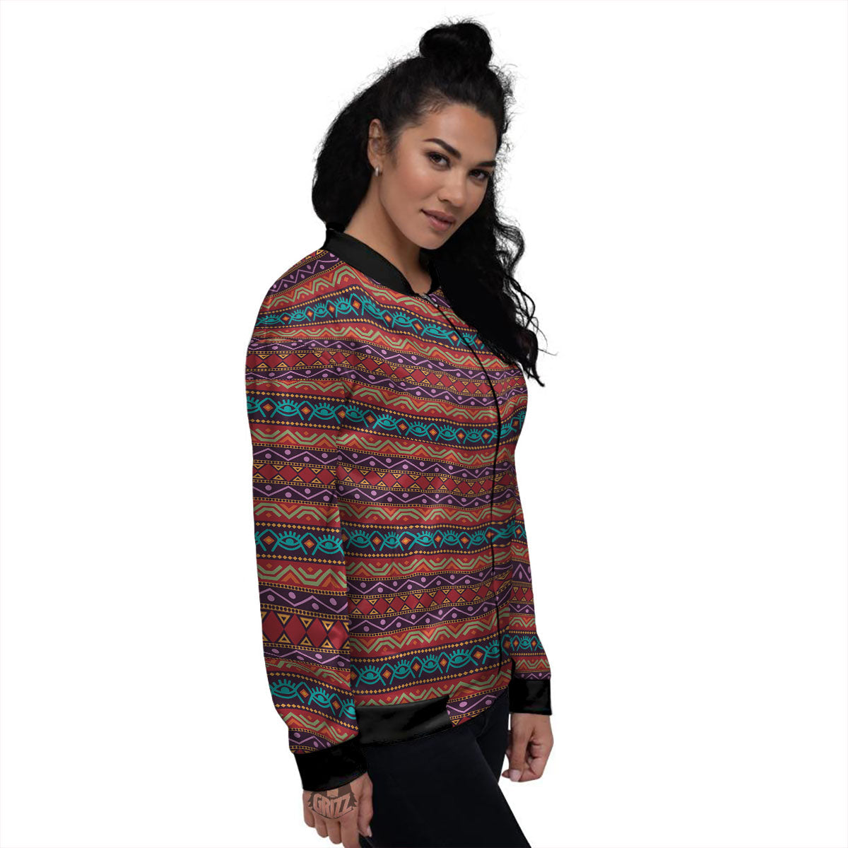 Inspired Afro Ethnic Print Women's Bomber Jacket-grizzshop
