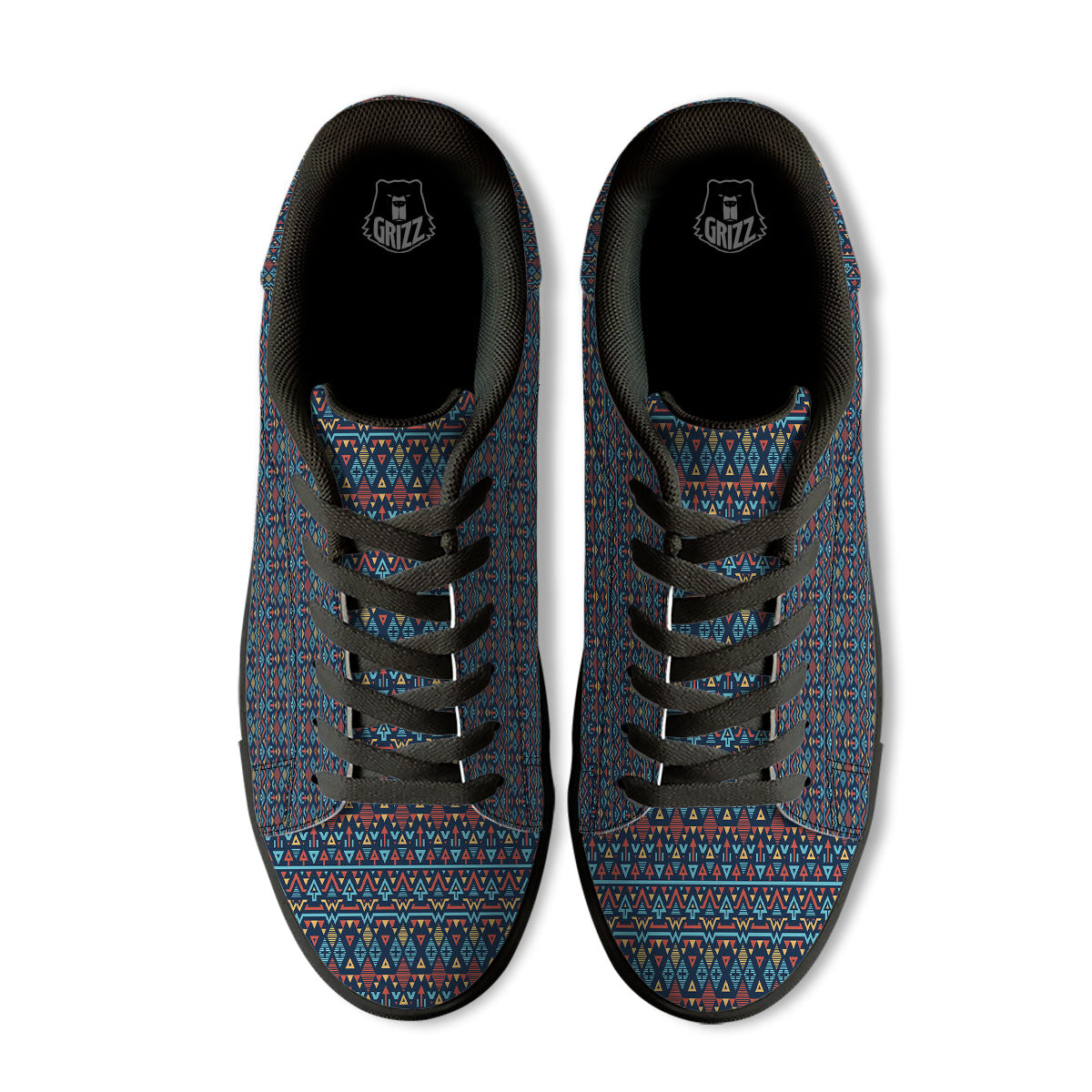 Inspired Ethnic African Print Pattern Black Low Top Sneakers-grizzshop