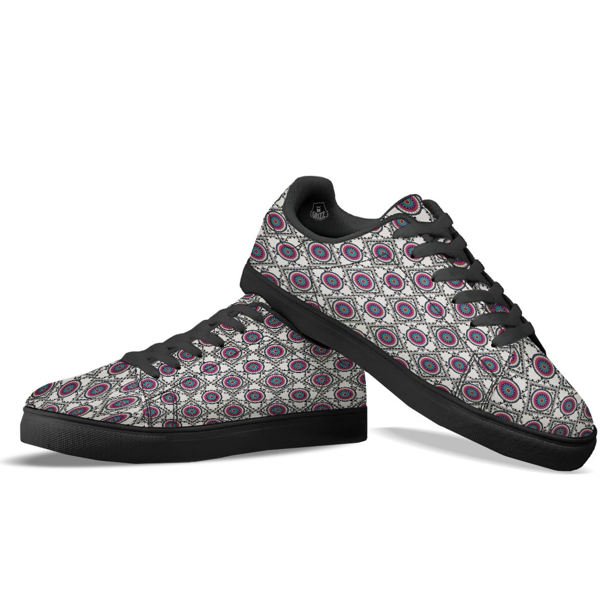 Inspired Native Indian Print Pattern Black Low Top Sneakers-grizzshop