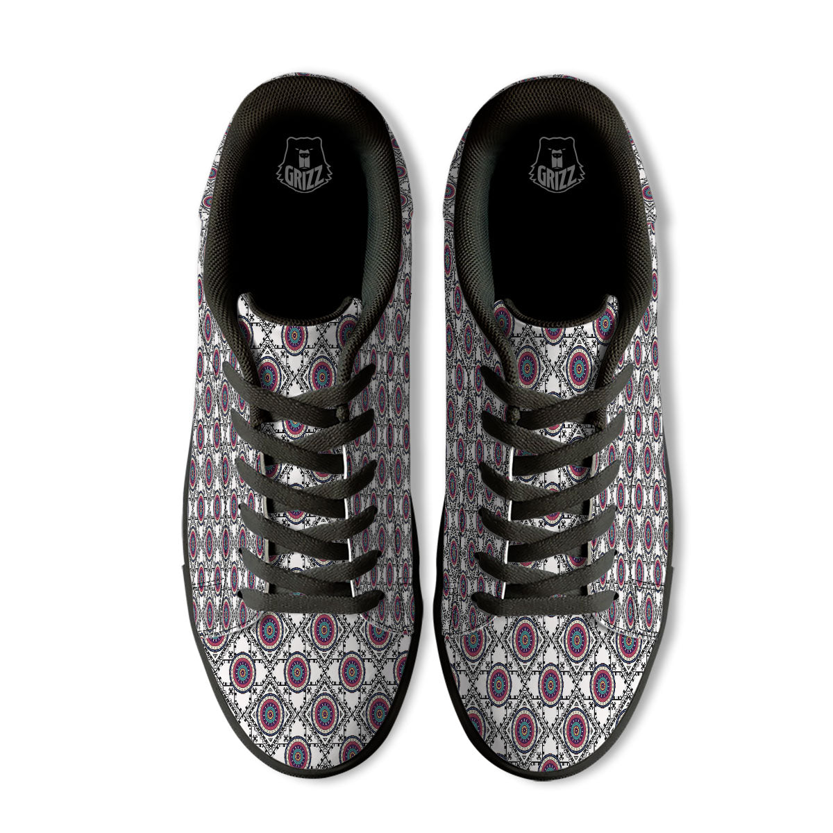Inspired Native Indian Print Pattern Black Low Top Sneakers-grizzshop
