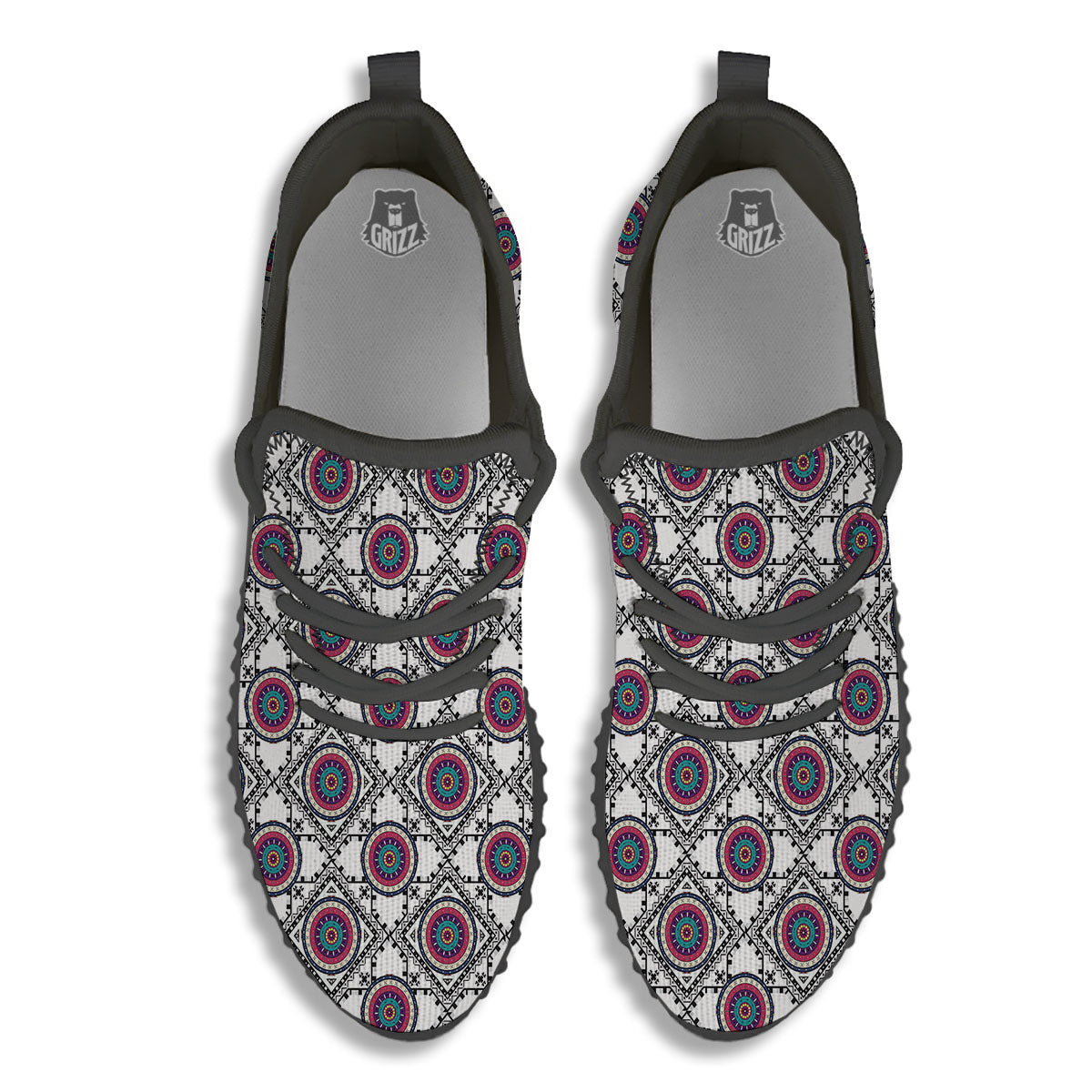 Inspired Native Indian Print Pattern Black Walking Shoes-grizzshop