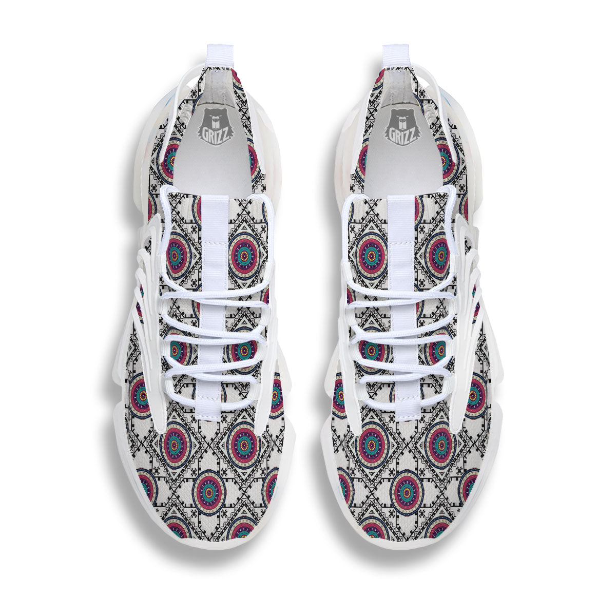 Inspired Native Indian Print Pattern White Gym Shoes-grizzshop