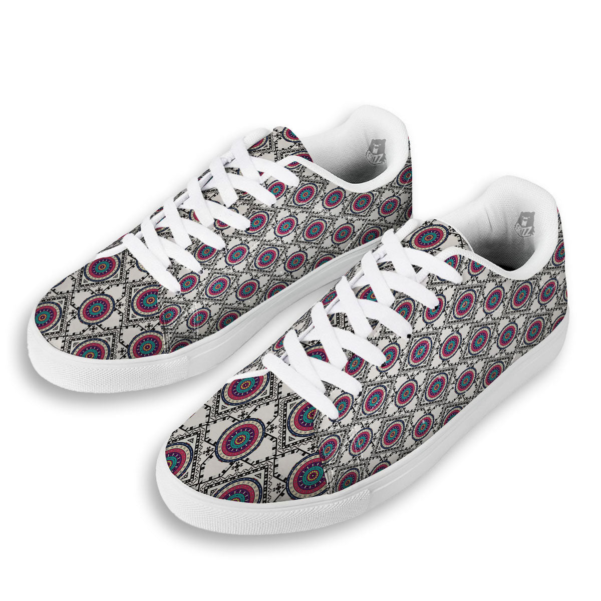 Inspired Native Indian Print Pattern White Low Top Sneakers-grizzshop