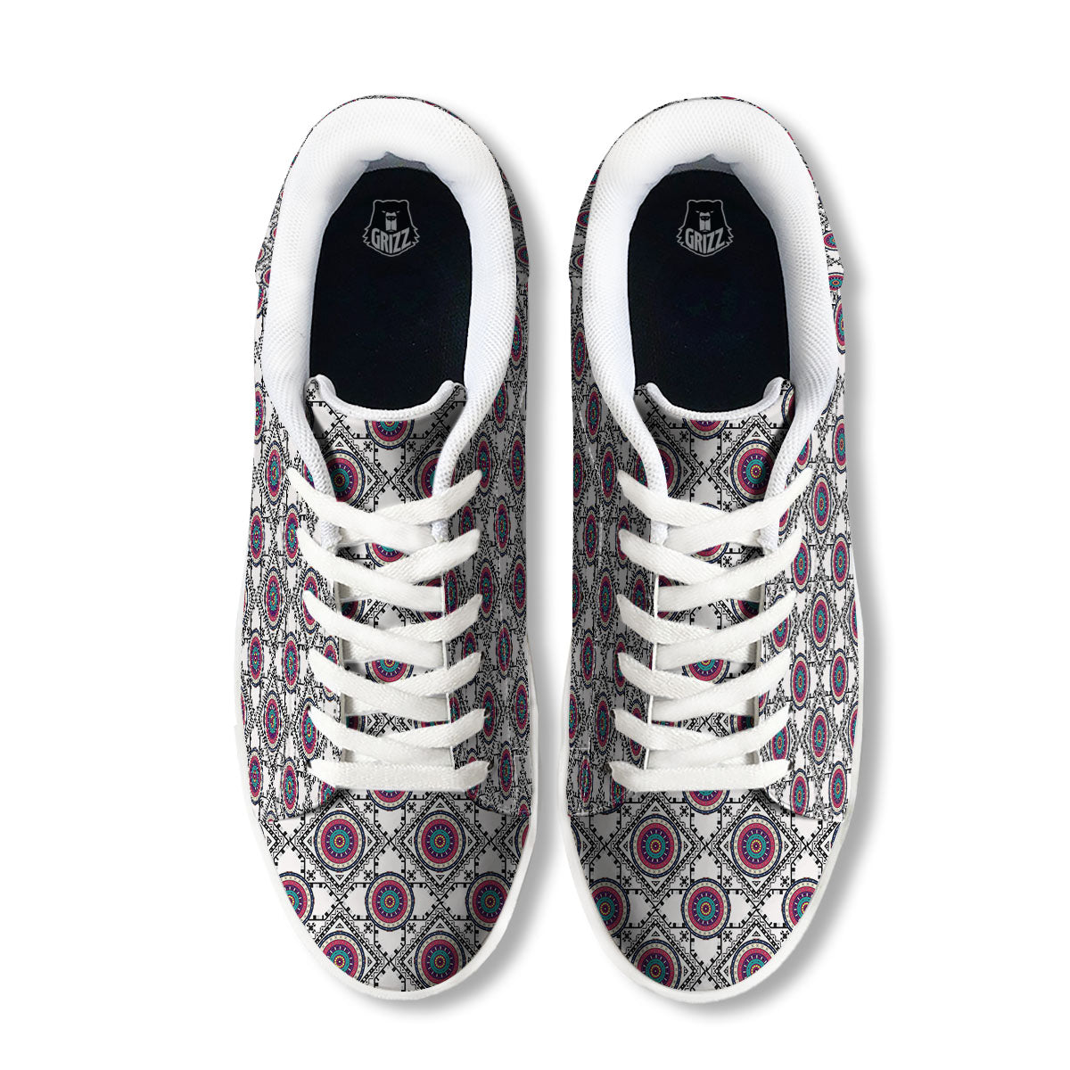 Inspired Native Indian Print Pattern White Low Top Sneakers-grizzshop