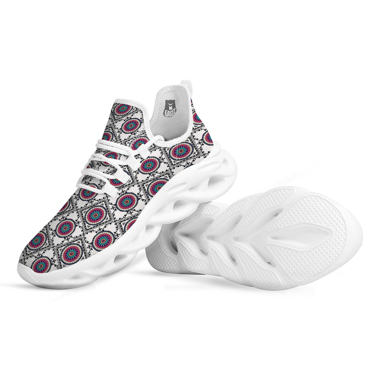 Inspired Native Indian Print Pattern White Running Shoes-grizzshop