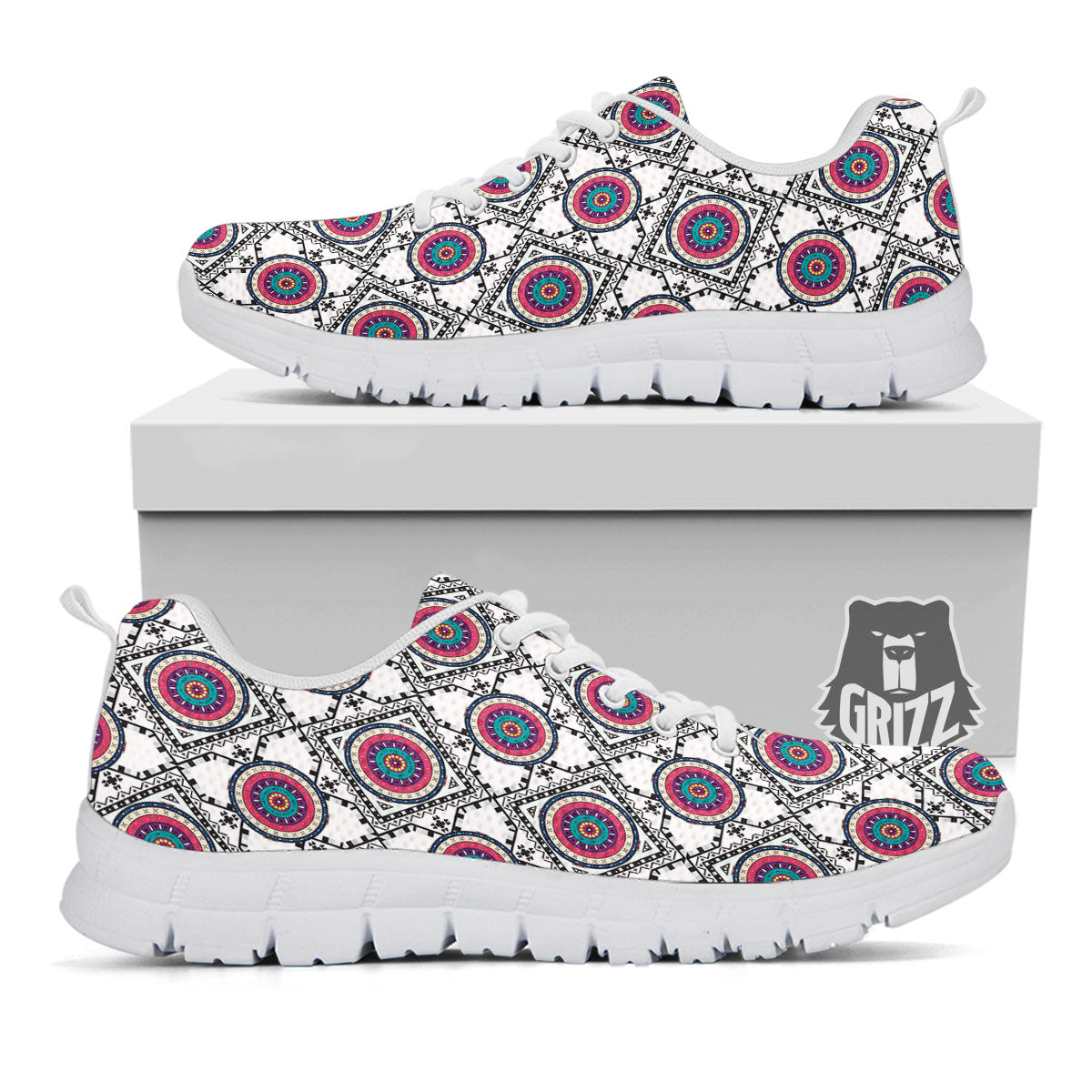 Inspired Native Indian Print Pattern White Sneaker-grizzshop