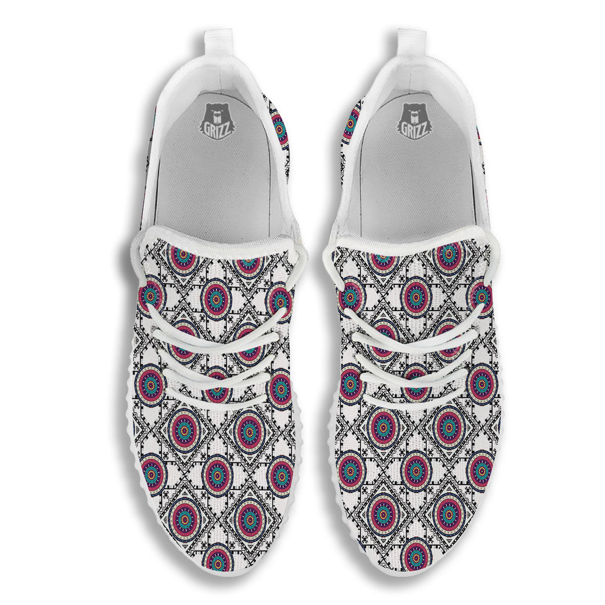 Inspired Native Indian Print Pattern White Walking Shoes-grizzshop