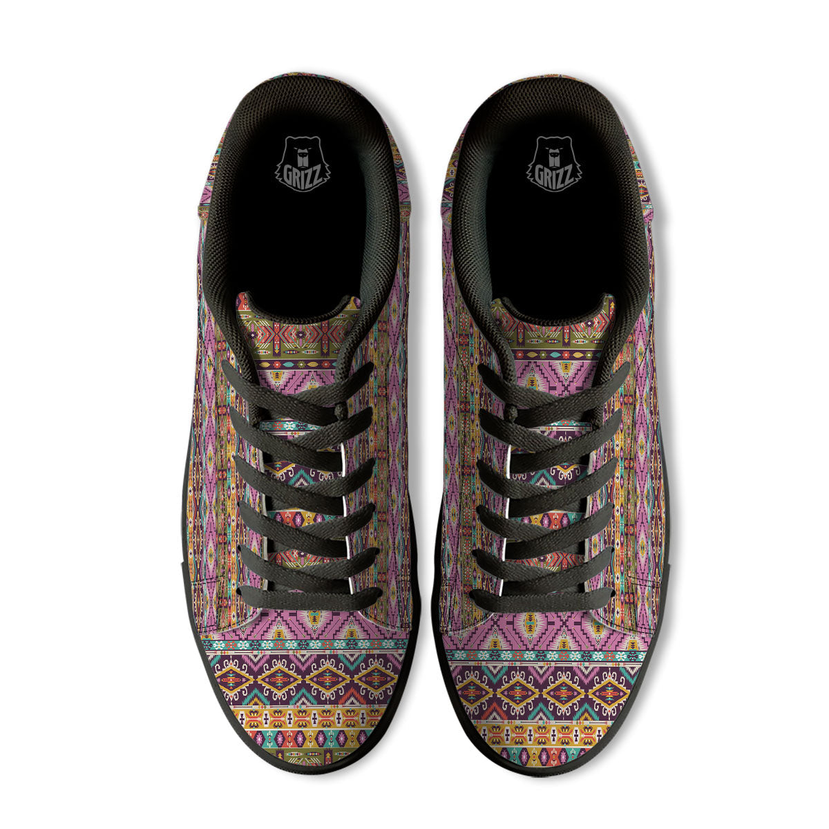 Inspired Native Print Pattern Black Low Top Sneakers-grizzshop