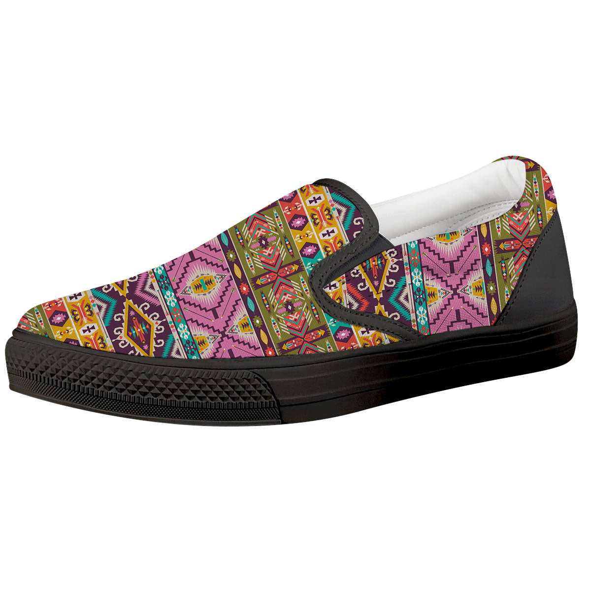 Inspired Native Print Pattern Black Slip On Shoes-grizzshop