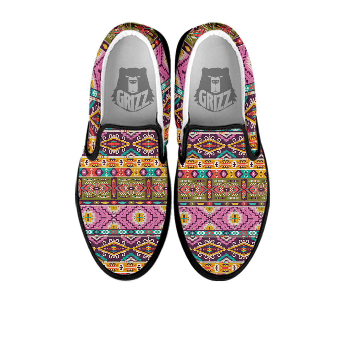 Inspired Native Print Pattern Black Slip On Shoes-grizzshop