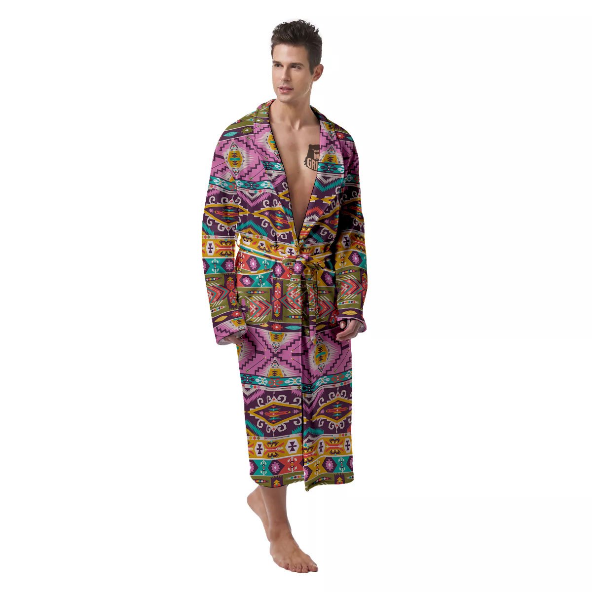 Inspired Native Print Pattern Men's Robe-grizzshop