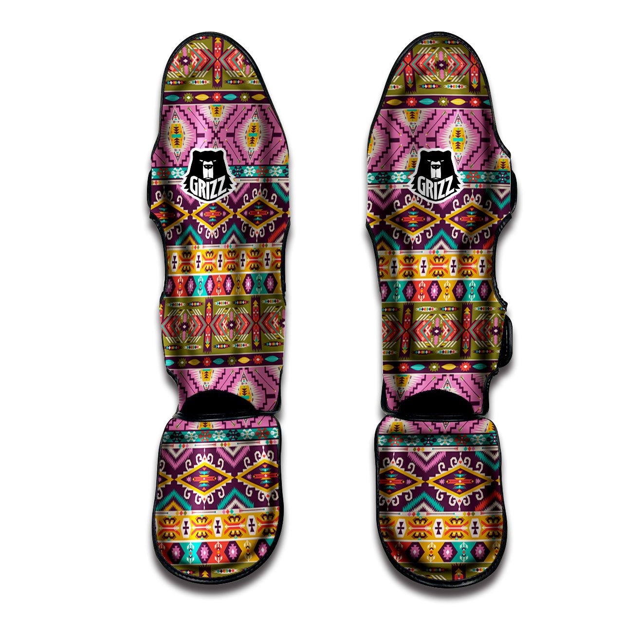 Black White And Red Chevron Print Pattern Muay Thai Shin Guards