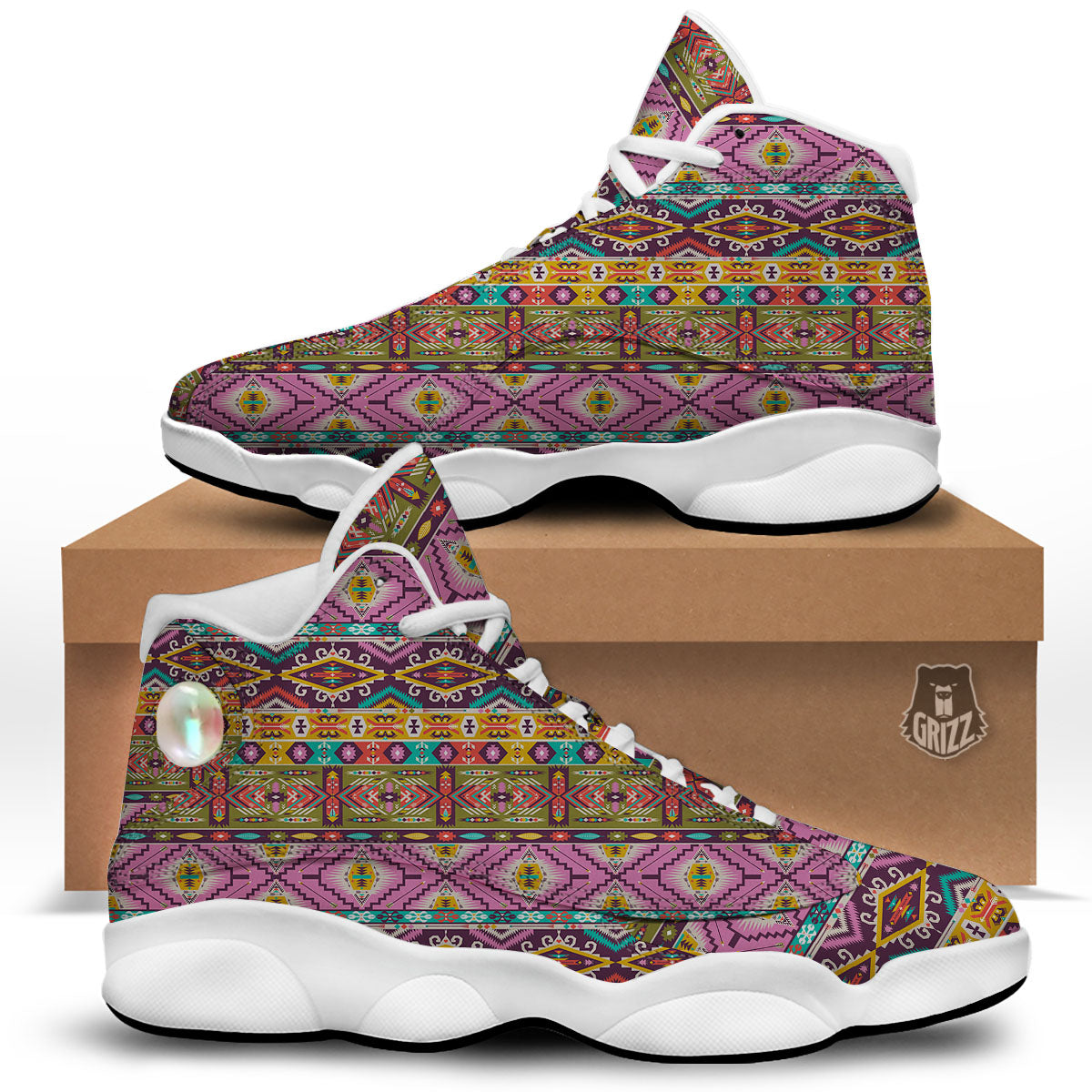 Inspired Native Print Pattern White Basketball Shoes-grizzshop