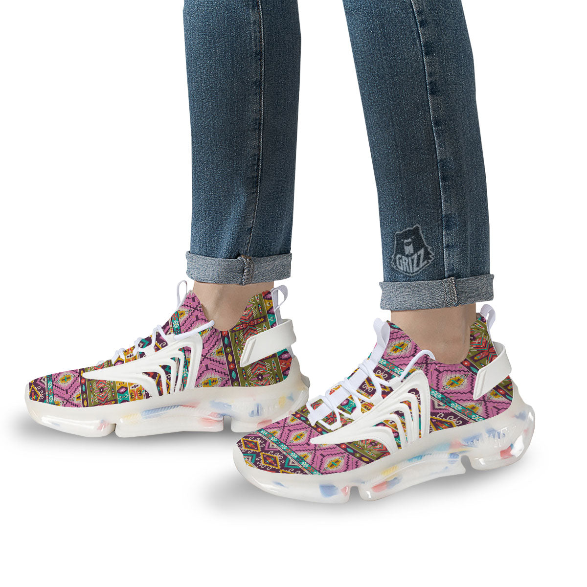 Inspired Native Print Pattern White Gym Shoes-grizzshop