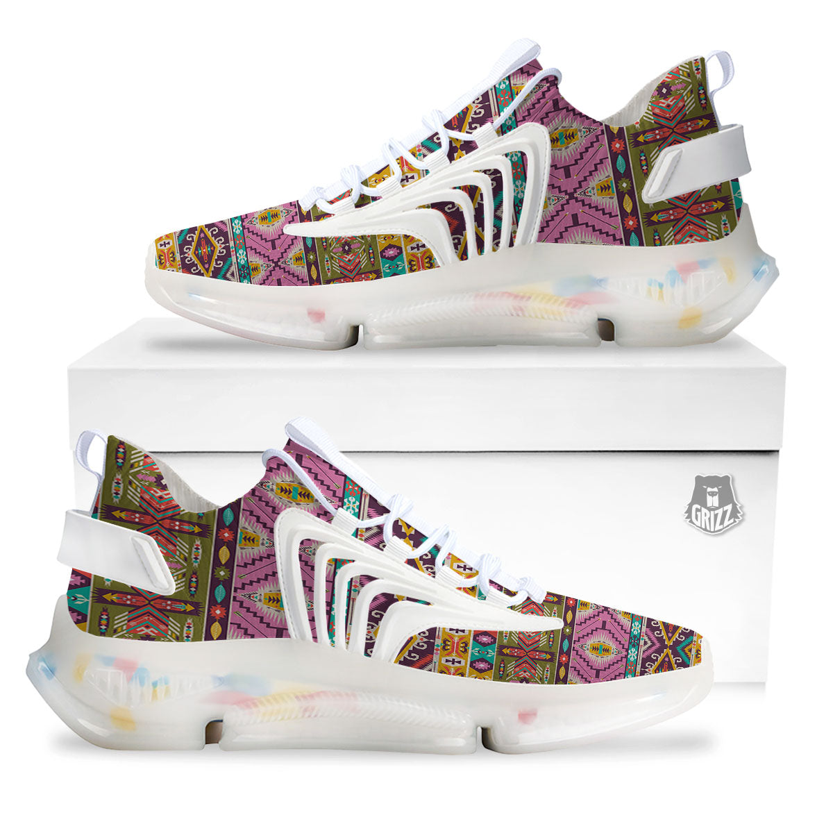 Inspired Native Print Pattern White Gym Shoes-grizzshop