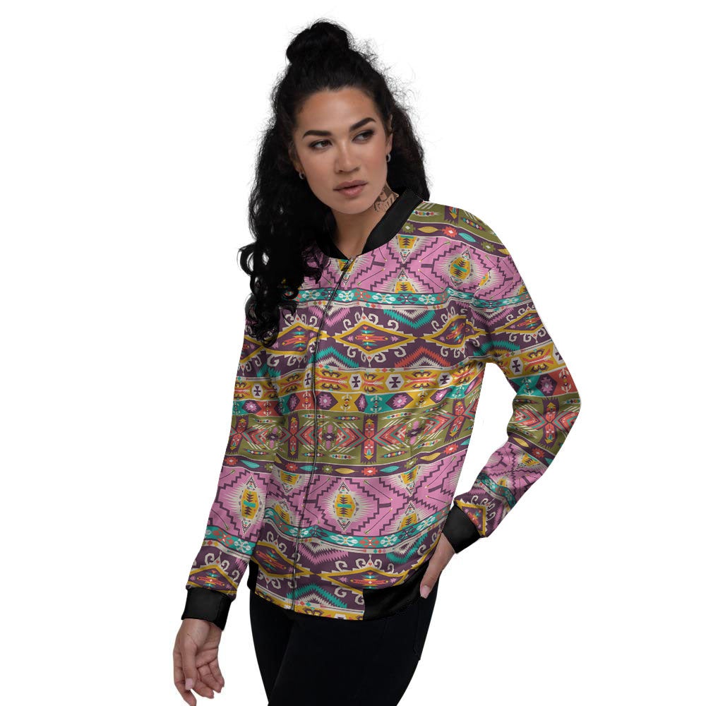 Inspired Native Print Pattern Women's Bomber Jacket-grizzshop