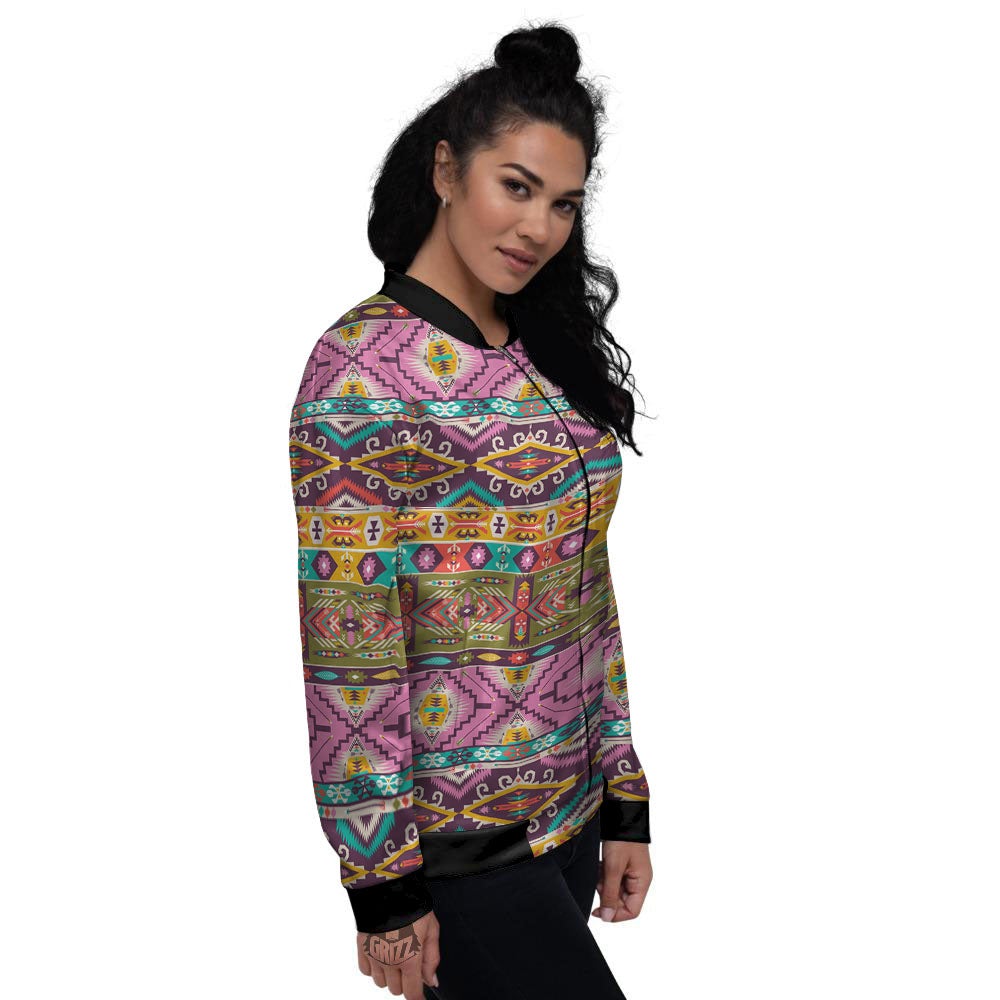 Inspired Native Print Pattern Women's Bomber Jacket-grizzshop