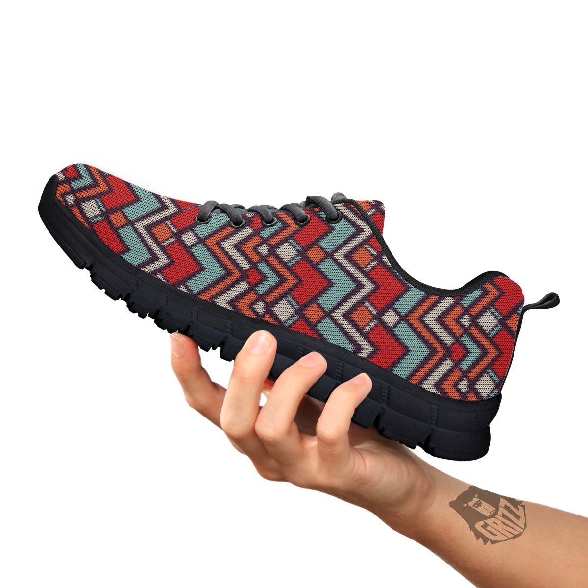 Inspired Native Tribal Print Pattern Black Sneaker-grizzshop