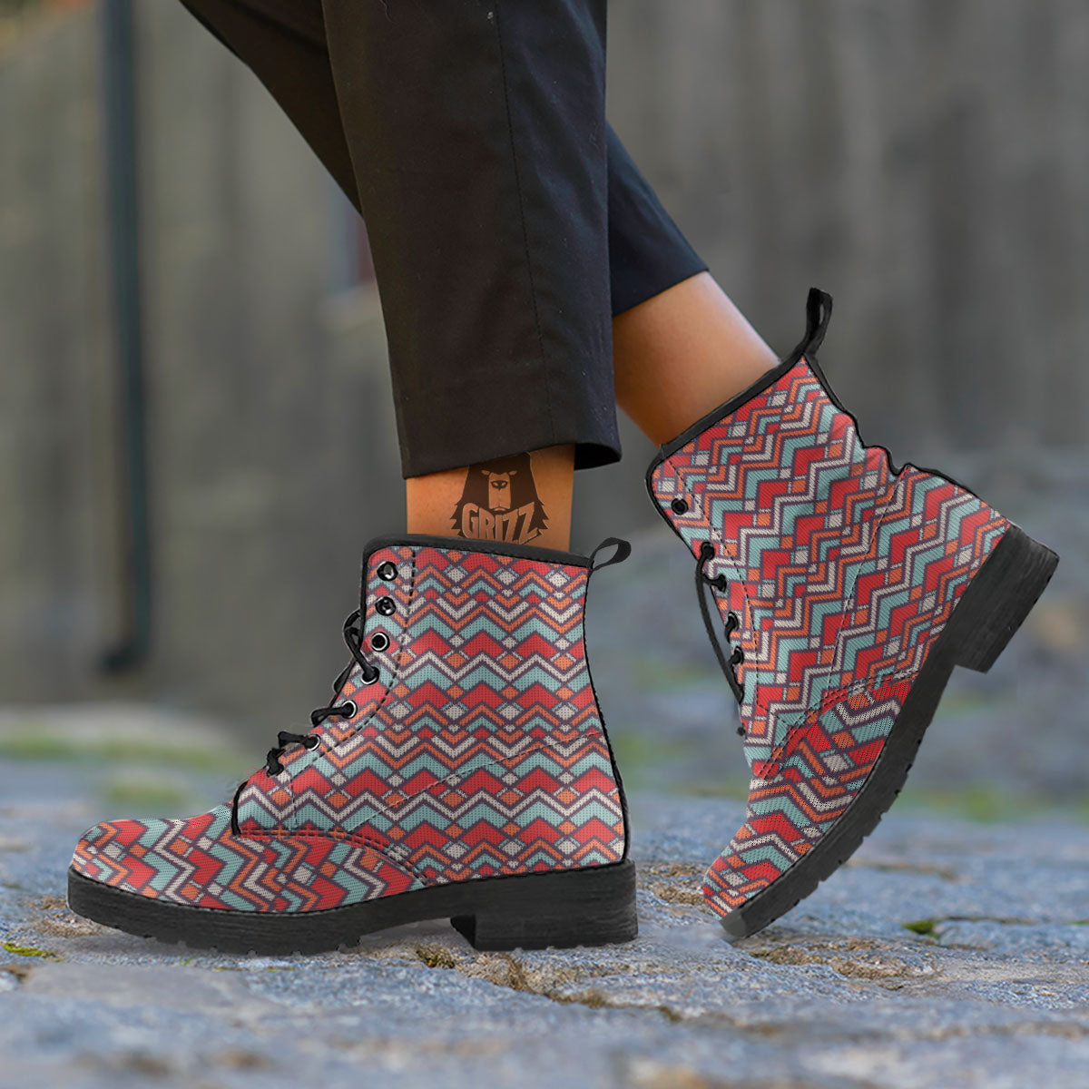 Inspired Native Tribal Print Pattern Leather Boots-grizzshop