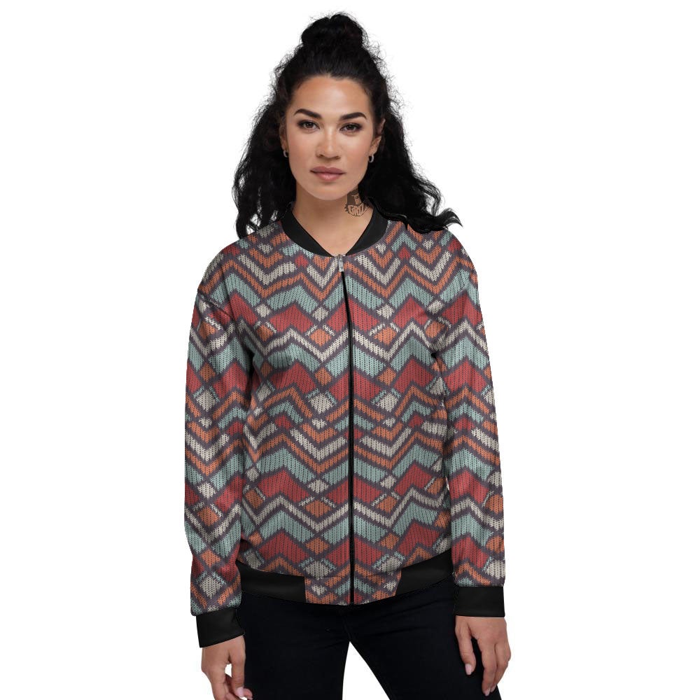 Inspired Native Tribal Print Pattern Women's Bomber Jacket-grizzshop
