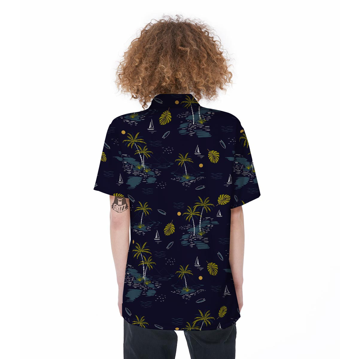 Island Palm Tree Hawaiian Print Women's Short Sleeve Shirts-grizzshop