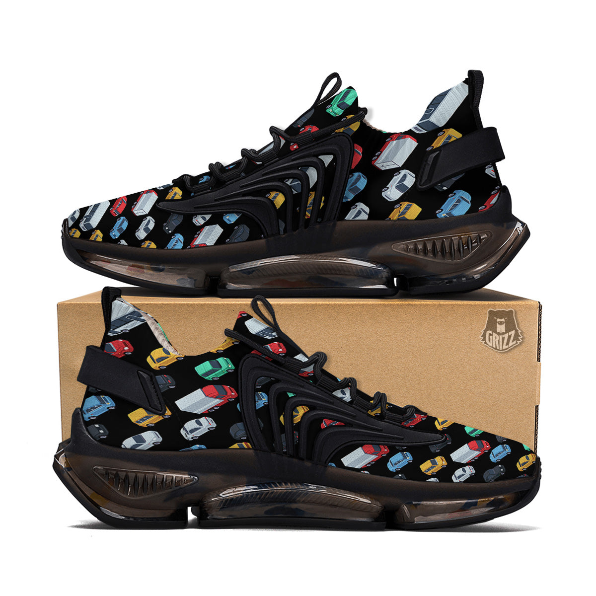 Isometric Cars Colorful Print Pattern Black Gym Shoes-grizzshop