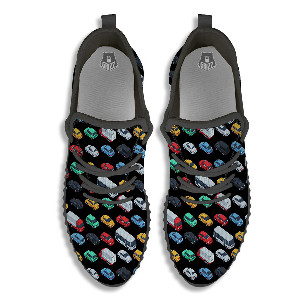Isometric Cars Colorful Print Pattern Black Walking Shoes-grizzshop